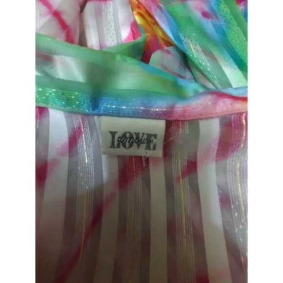 Vintage 90s Tie Dye Print Sheer Shimmery Blouse Size S White Button Front - Picture 11 of 12